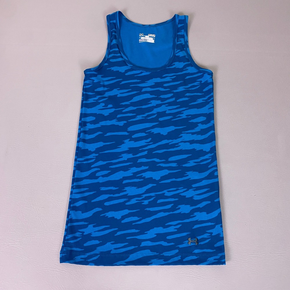 Under Armour Tank Top‎ HeatGear Women's Size Medium Blue Camo Fitted Ribbed